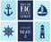 Personalized Nautical Theme Nursery Hanging Wall Art, Baby Blue Stripes Dots-Set of 6-Andaz Press-