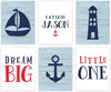Personalized Nautical Theme Nursery Hanging Wall Art, Rustic Blue Wood, Boat, Anchor-Set of 6-Andaz Press-