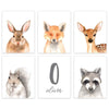 Personalized Nursery Room Wall Art Poster Home Decor Gift, Rustic Forest Forest Animals Rabbit Fox Deer Hedgehog Raccoon Name-Set of 6-Andaz Press-