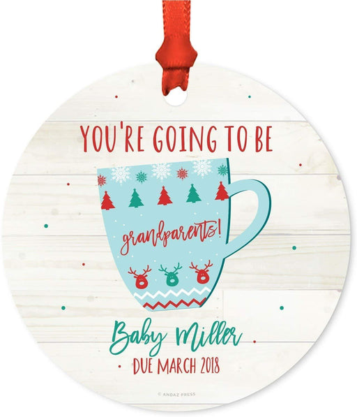 Personalized Pregnancy Announcement Metal Christmas Ornament You're Going to be Grandparents! Baby Due Xmas Fair Isle Hot Cocoa Mugs-Set of 1-Andaz Press-