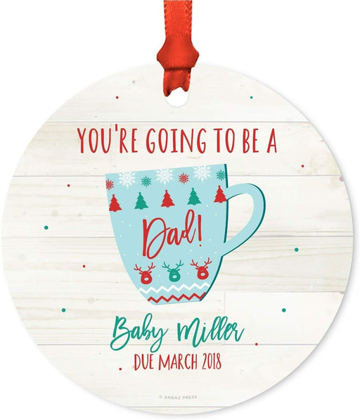 Personalized Pregnancy Announcement Metal Christmas Ornament You're Going to be a Dad! Baby Due Xmas Fair Isle Hot Cocoa Mugs-Set of 1-Andaz Press-