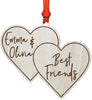 Personalized Real Wood Rustic Christmas Ornament, Double Hearts, Best Friends, Names-Set of 1-Andaz Press-