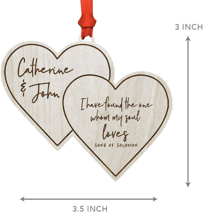 Personalized Real Wood Rustic Christmas Ornament, Double Hearts, I Have Found The one whom My Soul Loves, Names-Set of 1-Andaz Press-