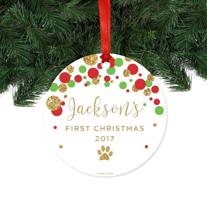 Personalized Red and Green Pet Round Metal Christmas Ornament-Set of 1-Andaz Press-