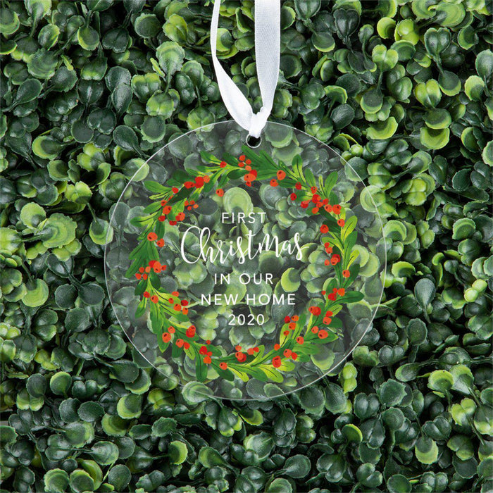 Personalized Round Clear Acrylic Christmas Tree Ornament Keepsake, New Home-Set of 1-Andaz Press-First Home-