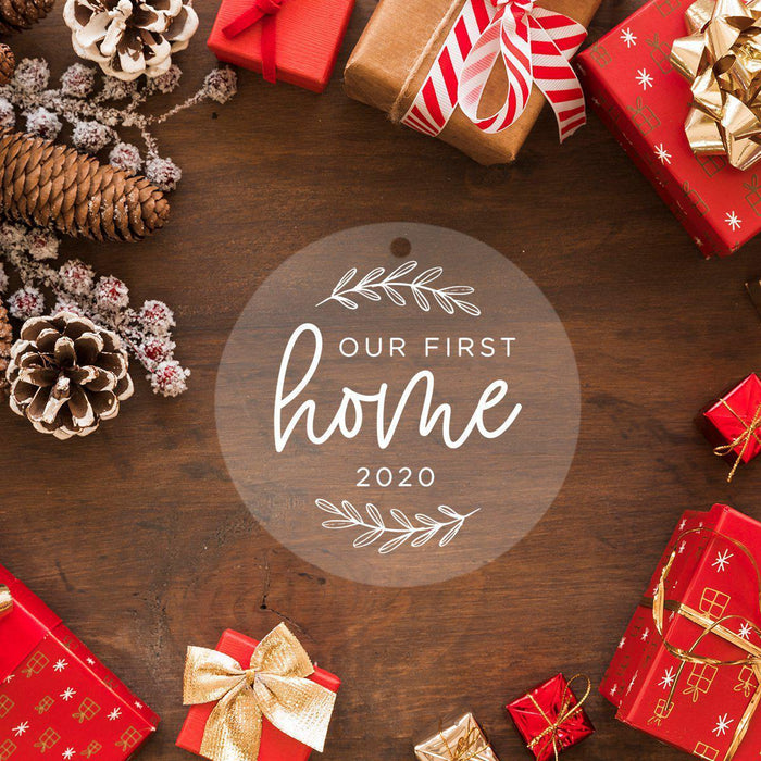 Personalized Round Clear Acrylic Christmas Tree Ornament Keepsake, New Home-Set of 1-Andaz Press-First Home-