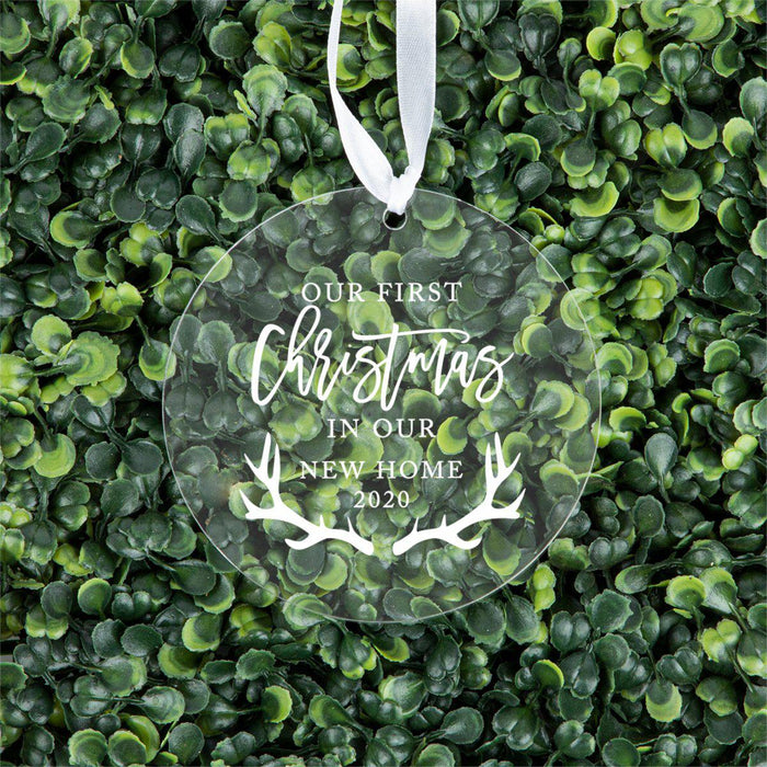 Personalized Round Clear Acrylic Christmas Tree Ornament Keepsake, New Home-Set of 1-Andaz Press-First Home-