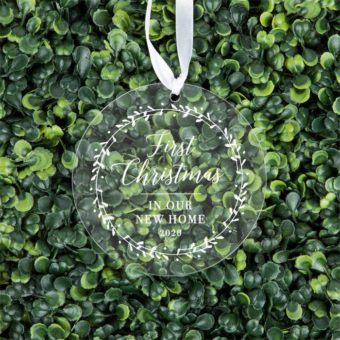Personalized Round Clear Acrylic Christmas Tree Ornament Keepsake, New Home-Set of 1-Andaz Press-Our Home-