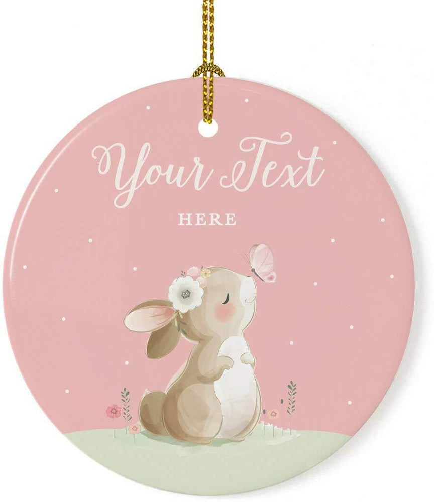 Personalized Round Porcelain Christmas Ornament, Bunny Rabbit Blush Pink Mint, Custom Text-Set of 1-Andaz Press-