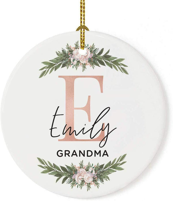 Personalized Round Porcelain Christmas Tree Ornament, Monogram Letter with Custom Name-Set of 1-Andaz Press-Bridesmaid-