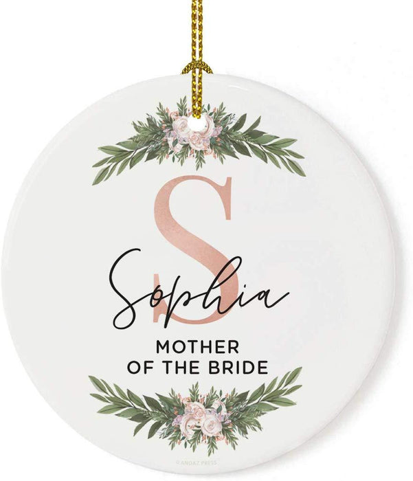 Personalized Round Porcelain Christmas Tree Ornament, Monogram Letter with Custom Name-Set of 1-Andaz Press-Bridesmaid-