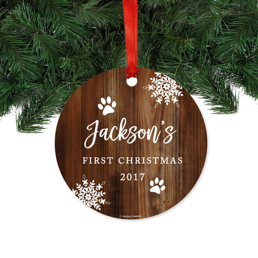Personalized Rustic Wood Pet Round Metal Christmas Ornament-Set of 1-Andaz Press-