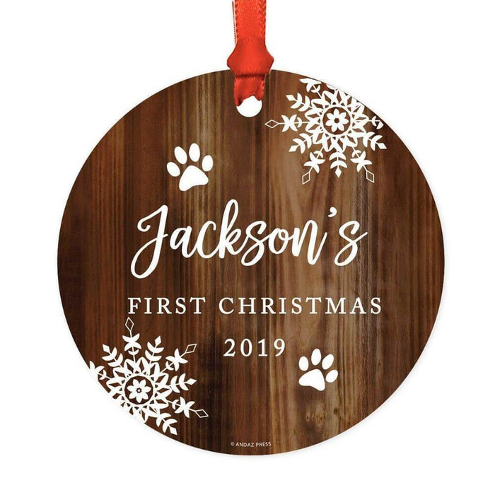 Personalized Rustic Wood Pet Round Metal Christmas Ornament-Set of 1-Andaz Press-