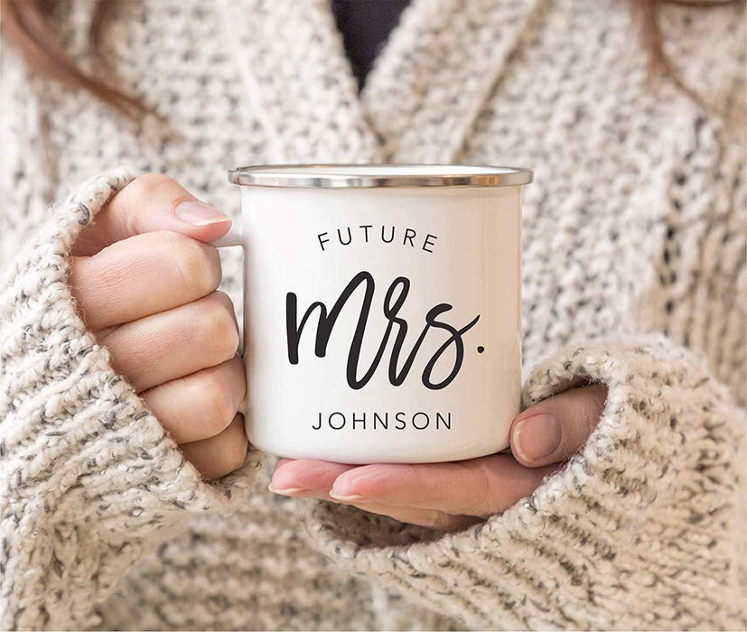 Personalized Stainless Steel Campfire Coffee Mugs Gift Set Lucky Mr. Johnson Future Mrs. Johnson Script Style-Set of 2-Andaz Press-