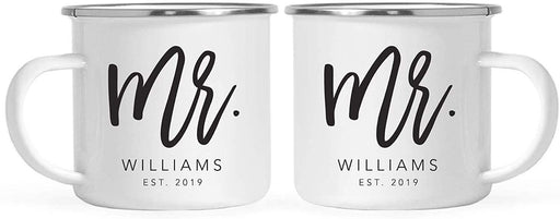 Personalized Stainless Steel Campfire Coffee Mugs Gift Set Mr. Mr. Williams Est. 2019 Script Style-Set of 2-Andaz Press-