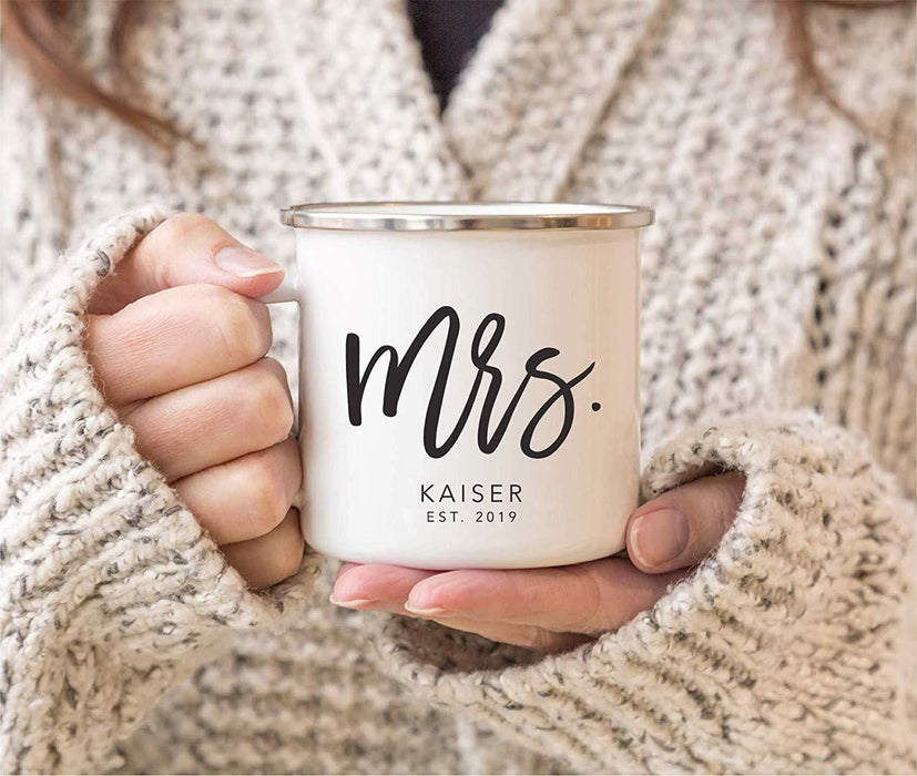 Personalized Stainless Steel Campfire Coffee Mugs Gift Set Mrs. Mrs. Kaiser Est. 2019 Script Style-Set of 2-Andaz Press-