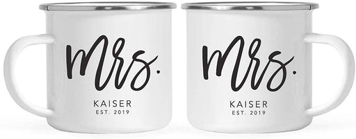 Personalized Stainless Steel Campfire Coffee Mugs Gift Set Mrs. Mrs. Kaiser Est. 2019 Script Style-Set of 2-Andaz Press-