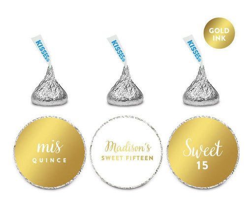Personalized Sweet 15 Birthday Chocolate Drop Labels Stickers, Fits Hershey's Kisses Party Favors-Set of 216-Andaz Press-Gold-