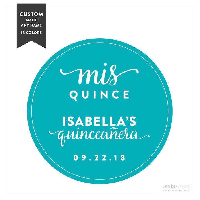 Personalized Sweet 15 Mis Quince Quinceanera Round Circle Labels-Set of 40-Andaz Press-