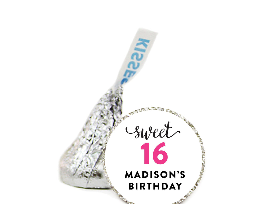 Personalized Sweet 16 Birthday Chocolate Drop Labels, Fits Hershey's Kisses Party Favors-Set of 216-Andaz Press-Fuchsia-