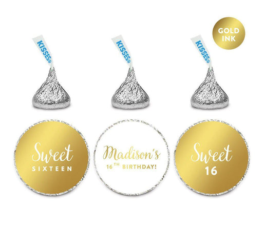 Personalized Sweet 16 Birthday Chocolate Drop Labels, Fits Hershey's Kisses Party Favors-Set of 216-Andaz Press-Gold-