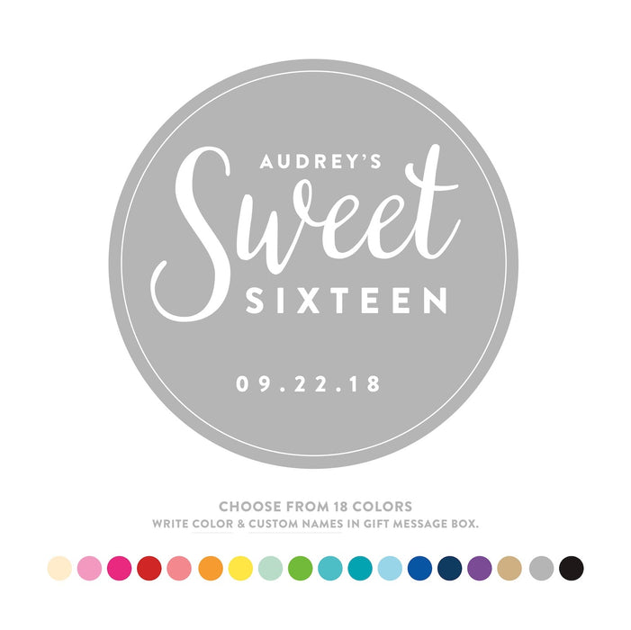 Personalized Sweet 16 Round Circle Label Stickers-Set of 40-Andaz Press-