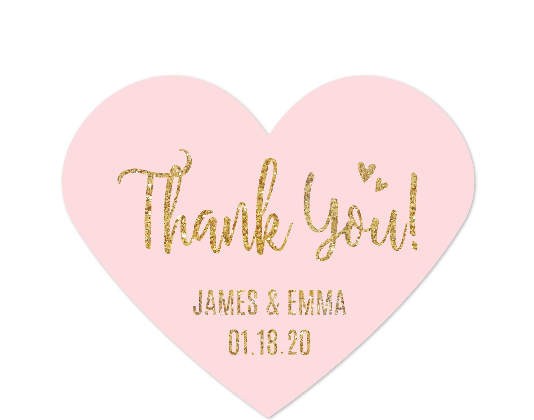 Personalized Thank You Blush Pink Gold Glitter Print Mini Heart Label Stickers, Birthday Favors-Set of 75-Andaz Press-