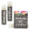 Personalized Thank You Party Lip Balm Favors, Florals on Gray Rustic Wood, Custom Name-Set of 12-Andaz Press-