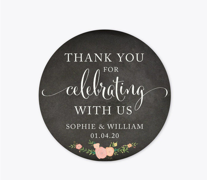 Personalized Thank you For Celebrating With Us Chalkboard Floral Round Circle Label Stickers-Set of 40-Andaz Press-