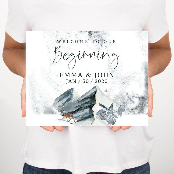 Personalized Unframed Winter Snowy Woodland Forest Watercolor Party Sign-Set of 1-Andaz Press-Our Wedding-