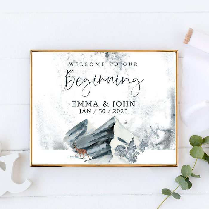 Personalized Unframed Winter Snowy Woodland Forest Watercolor Party Sign-Set of 1-Andaz Press-Our Wedding-
