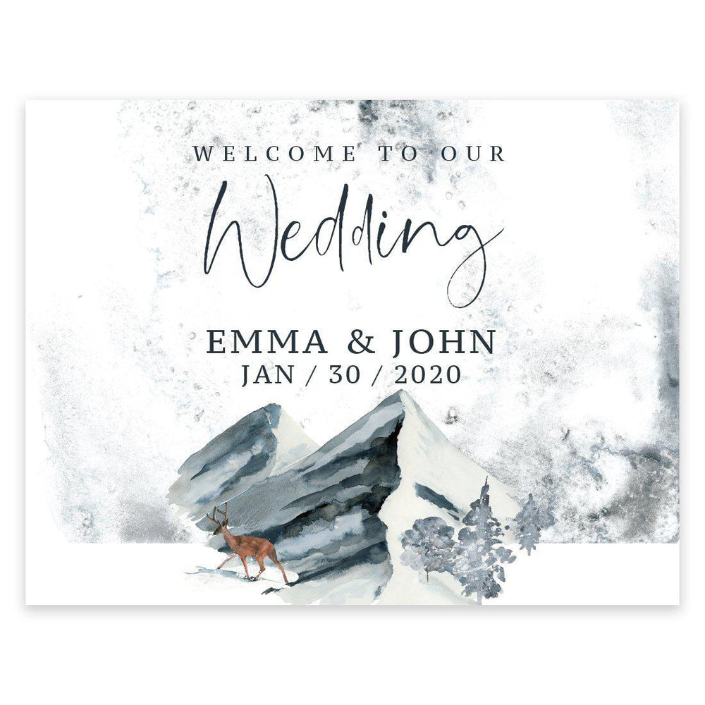 Personalized Unframed Winter Snowy Woodland Forest Watercolor Party Sign-Set of 1-Andaz Press-Our Wedding-