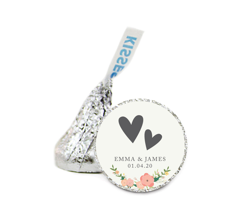 Personalized Wedding Double Hearts Chocolate Drop Labels Stickers-Set of 216-Andaz Press-Navy Blue-