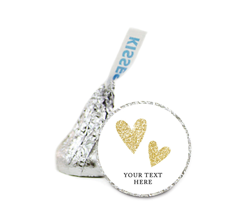 Personalized Wedding Double Hearts Chocolate Drop Labels Stickers-Set of 216-Andaz Press-Faux Gold Glitter-