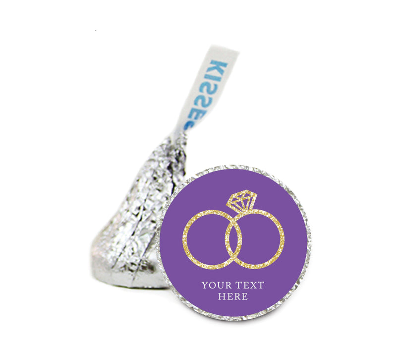 Personalized Wedding Double Rings Hershey's Kisses Stickers Labels-Set of 216-Andaz Press-Purple and Faux Gold Glitter-