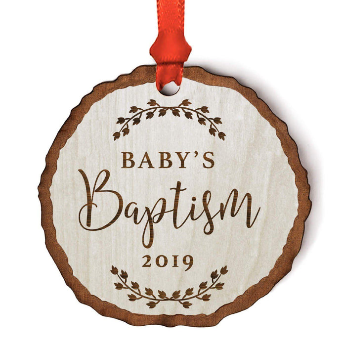 Personalized Wood Rustic Farmhouse Keepsake Christmas Ornament, Engraved Wood Slab-Set of 1-Andaz Press-Our First Christmas as a Foster Family-