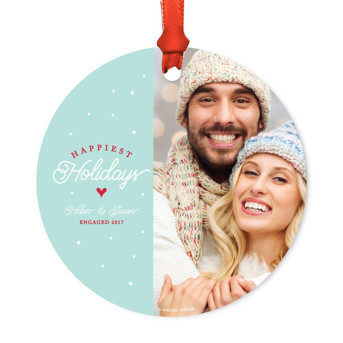 Photo Custom Metal Christmas Ornament, Red Love Peace Joy, Includes Ribbon and Gift Bag-Set of 1-Andaz Press-White Snowflakes-