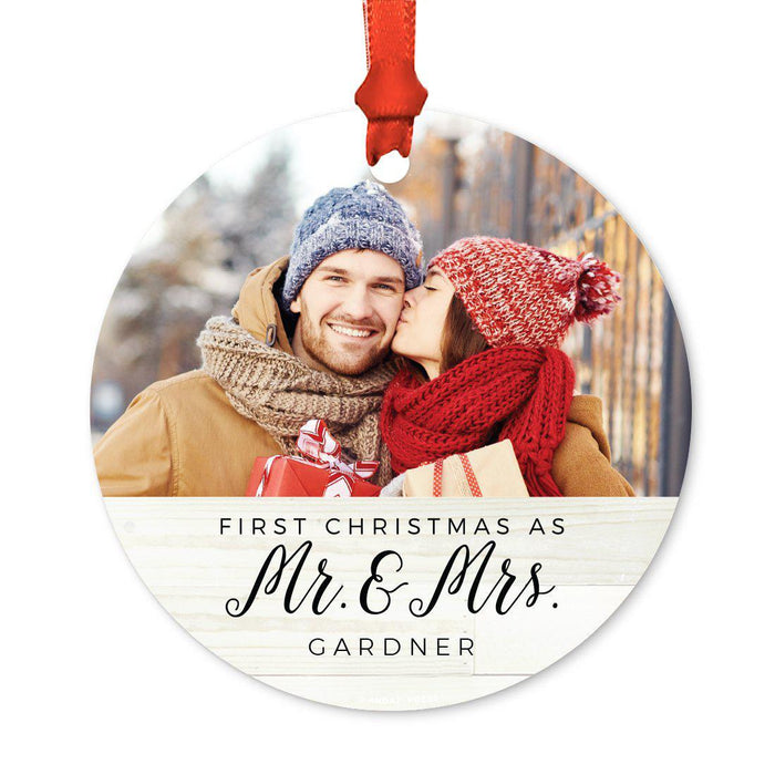 Photo Custom Metal Christmas Ornament, Red Love Peace Joy, Includes Ribbon and Gift Bag-Set of 1-Andaz Press-White Snowflakes-