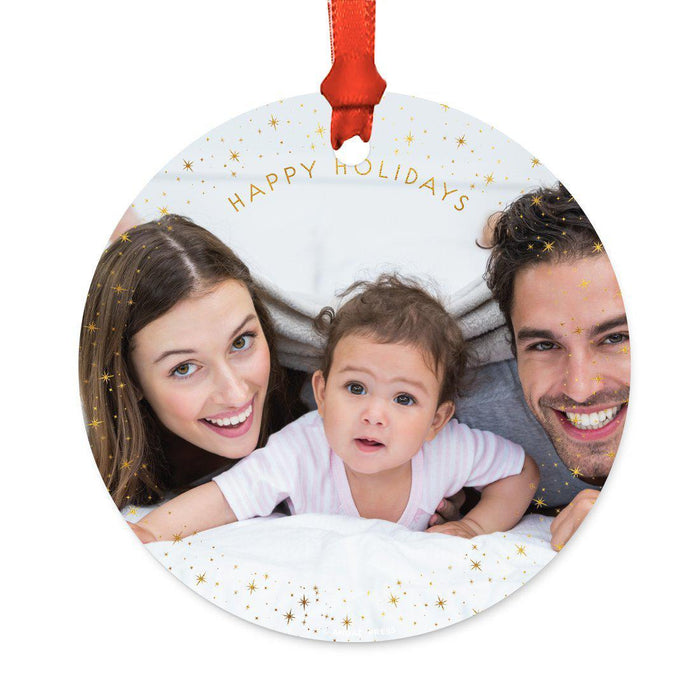 Photo Custom Metal Christmas Ornament, Red Love Peace Joy, Includes Ribbon and Gift Bag-Set of 1-Andaz Press-White Snowflakes-