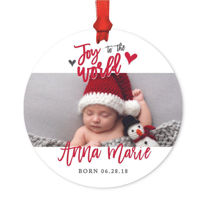 Photo Custom Metal Christmas Ornament, Red Love Peace Joy, Includes Ribbon and Gift Bag-Set of 1-Andaz Press-White Snowflakes-