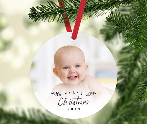 Photo Custom Metal Keepsake Baby's 1st Christmas Tree Ornament Gift-Set of 1-Andaz Press-First Christmas-