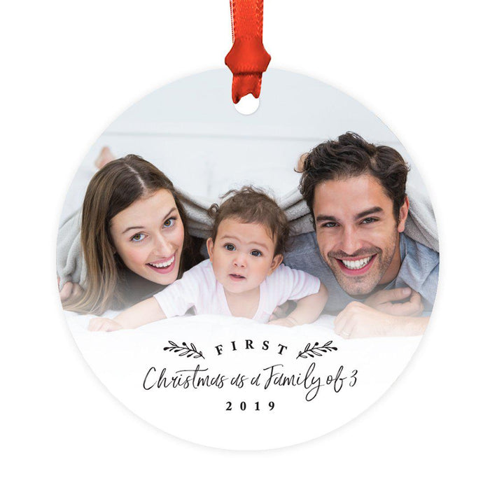 Photo Custom Metal Keepsake Baby's 1st Christmas Tree Ornament Gift-Set of 1-Andaz Press-Family of 3-