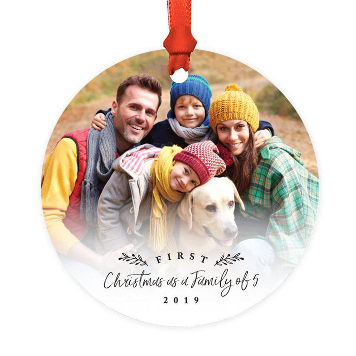 Photo Custom Metal Keepsake Baby's 1st Christmas Tree Ornament Gift-Set of 1-Andaz Press-Family of 5-
