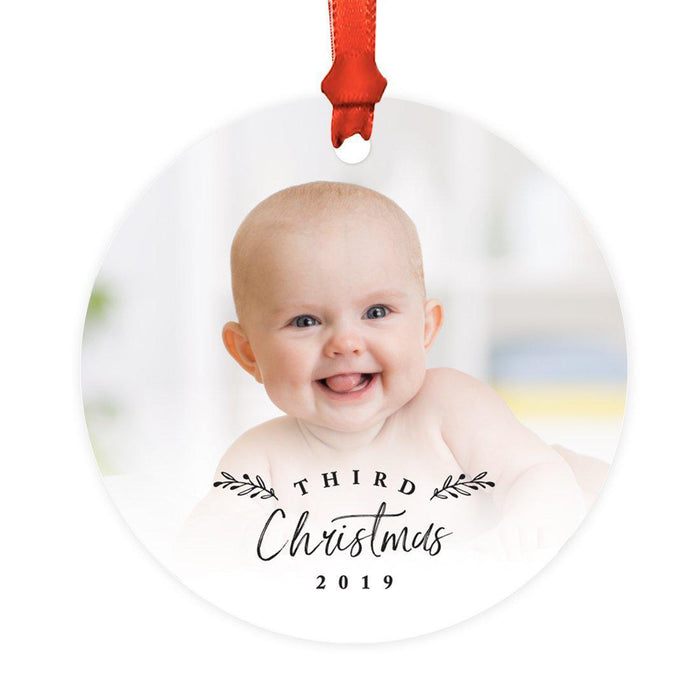 Photo Custom Metal Keepsake Baby's 1st Christmas Tree Ornament Gift-Set of 1-Andaz Press-Third Christmas-