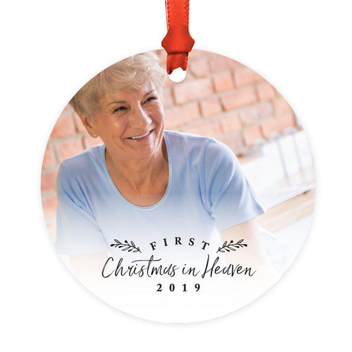 Photo Custom Metal Keepsake Memorial Bereavement Christmas Tree Ornament Gift, Died Death Funeral-Set of 1-Andaz Press-First Christmas in Heaven-