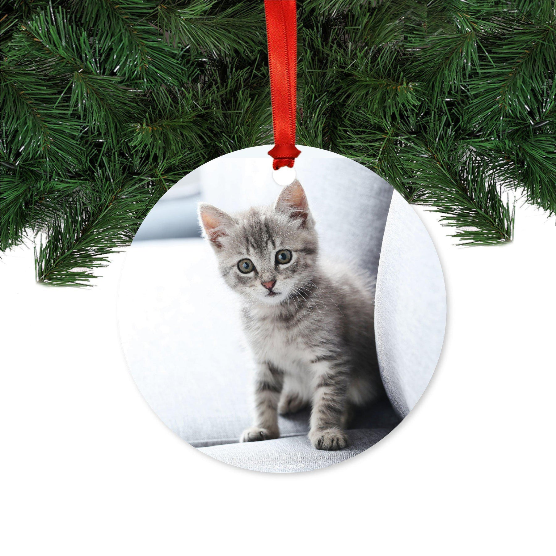 Photo Personalized Pet Round Metal Christmas Ornament-Set of 1-Andaz Press-