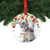 Photo Personalized Red and Green Pet Round Metal Christmas Ornament, Custom Name-Set of 1-Andaz Press-