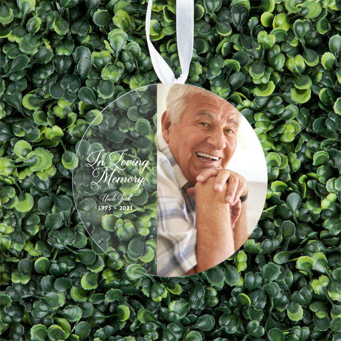 Photo Personalized Round Clear Acrylic Christmas Tree Ornament Keepsake, Photo Designs-Set of 1-Andaz Press-Minimal Foliage-