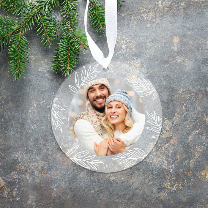 Photo Personalized Round Clear Acrylic Christmas Tree Ornament Keepsake, Photo Designs-Set of 1-Andaz Press-Minimal Foliage-
