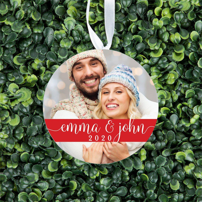 Photo Personalized Round Clear Acrylic Christmas Tree Ornament Keepsake, Photo Designs-Set of 1-Andaz Press-Minimal Foliage-